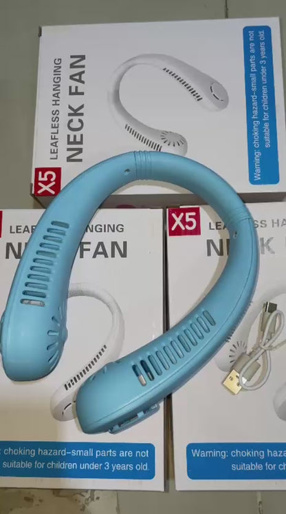 USB Rechargeable Neck Fan | 3 Modes Fan Speed | 360 Rotation Neck Hanging Fan With Box | C-Type Charging Cable Included